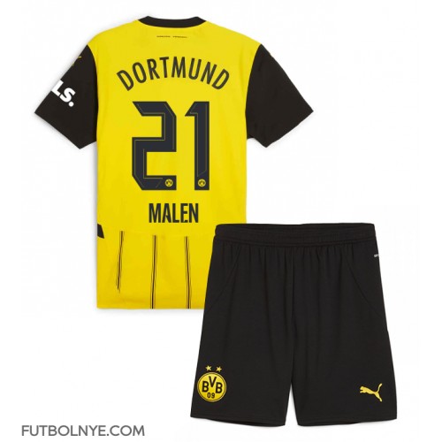 Camiseta Borussia Dortmund Donyell Malen #21 Primera Equipación para niños 2024-25 manga corta (+ pantalones cortos)